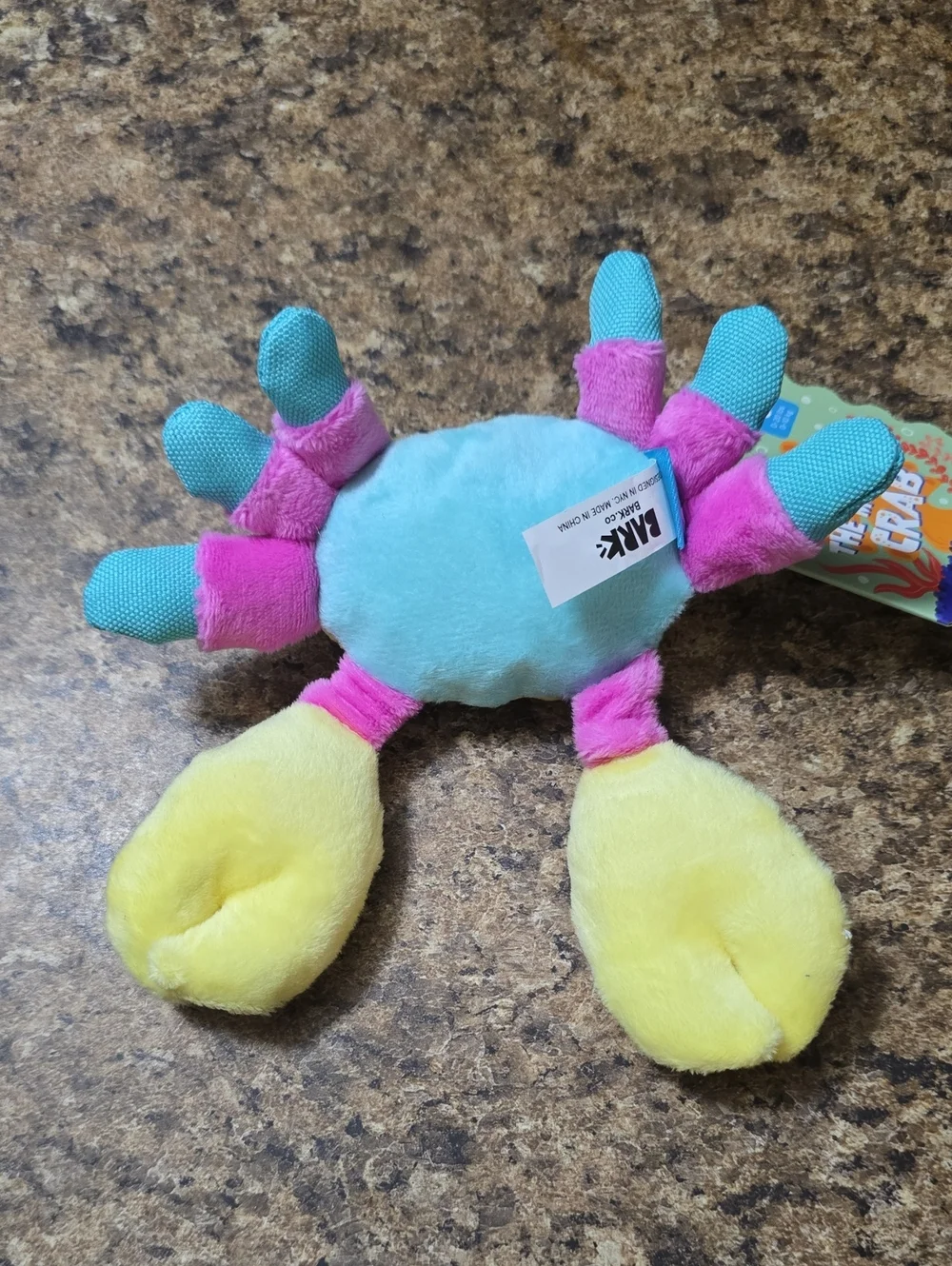 Bark Yellow, Blue, Pink Plush Moe The‎ Mosaic Crab Dog Toy NWT SMALL 0-20 Pounds